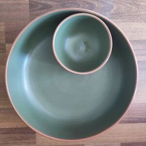 Vintage Casa Verde Chip Dip Bowl 13" Matte Green/Terra Cotta
